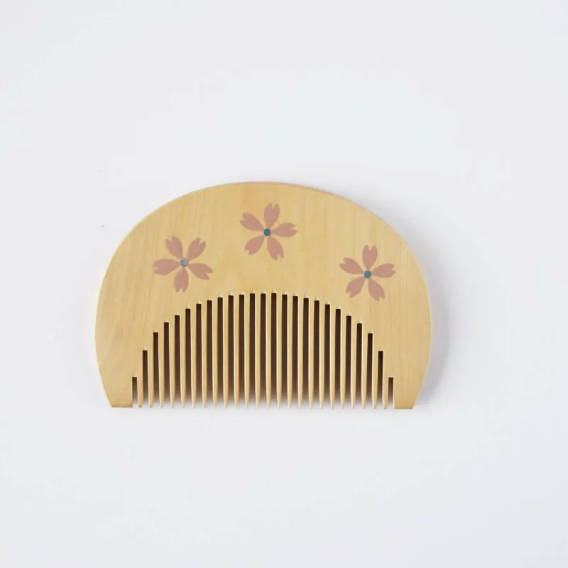 Japanese Maki-e Urushi Lacquer Tsuge (Boxwood) Comb with Chirimen (Crepe Fabric) Case - Cherry Blossom - ,  Handmade in Kyoto, Japan,  Japanese traditional hair comb