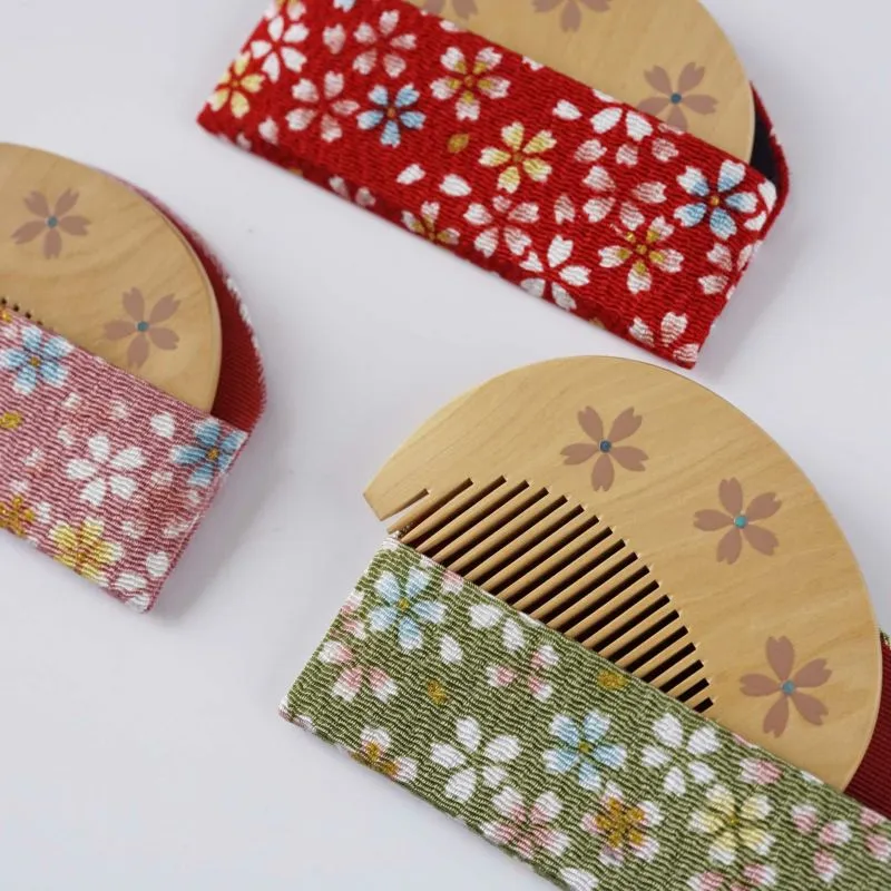 Japanese Maki-e Urushi Lacquer Tsuge (Boxwood) Comb with Chirimen (Crepe Fabric) Case - Cherry Blossom - ,  Handmade in Kyoto, Japan,  Japanese traditional hair comb