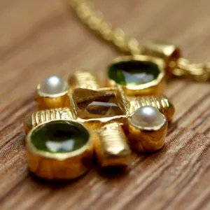 Jenny Lind Peridot, Citrine and Pearl Necklace