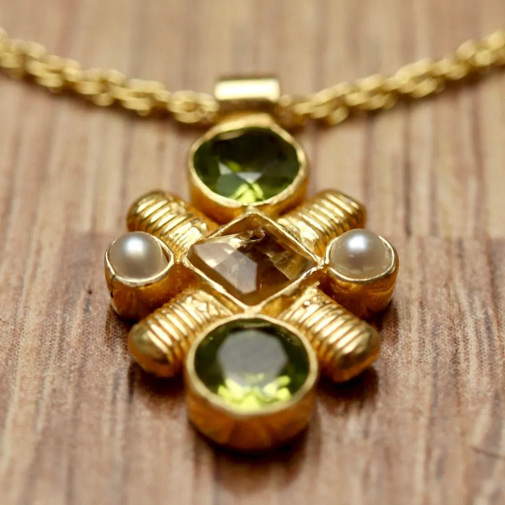 Jenny Lind Peridot, Citrine and Pearl Necklace