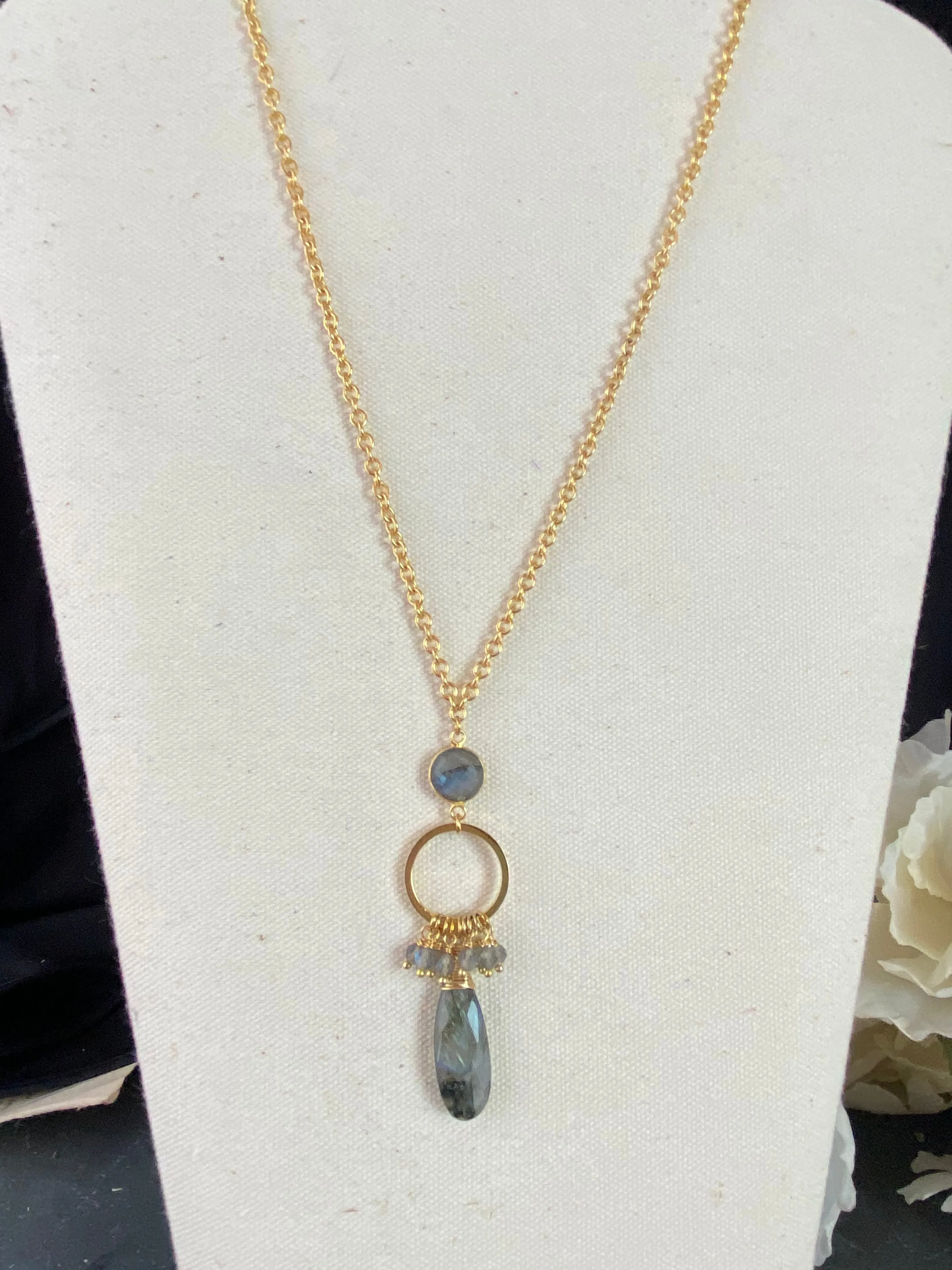 Labradorite stone, 18k filled gold metal, necklace, jewelry