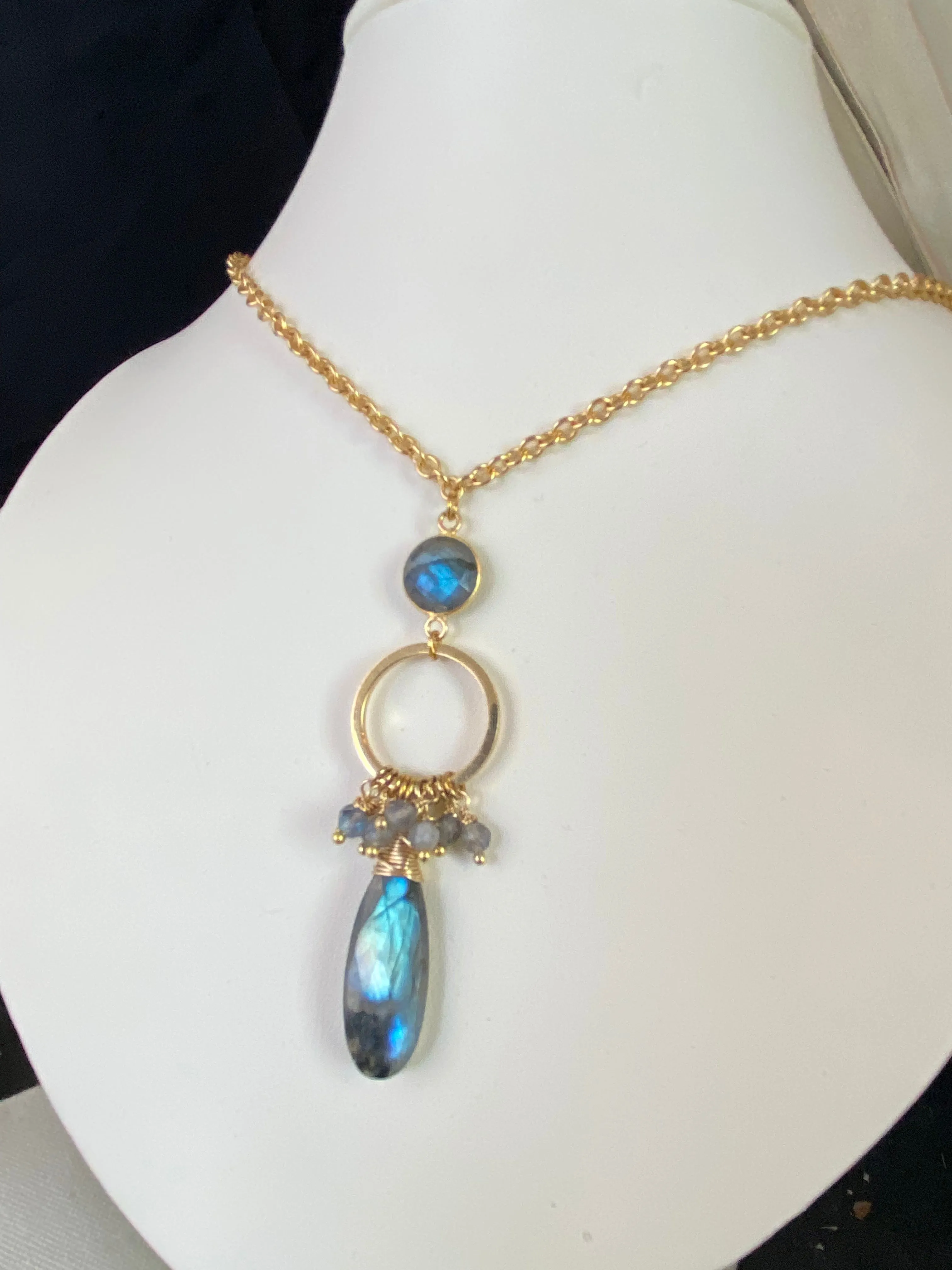 Labradorite stone, 18k filled gold metal, necklace, jewelry