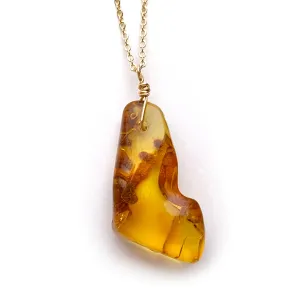 Large Genuine Natural Baltic Amber Necklace #L110 - 16 Kt Gold plated chain necklace Handmade Jewelry - Great gift