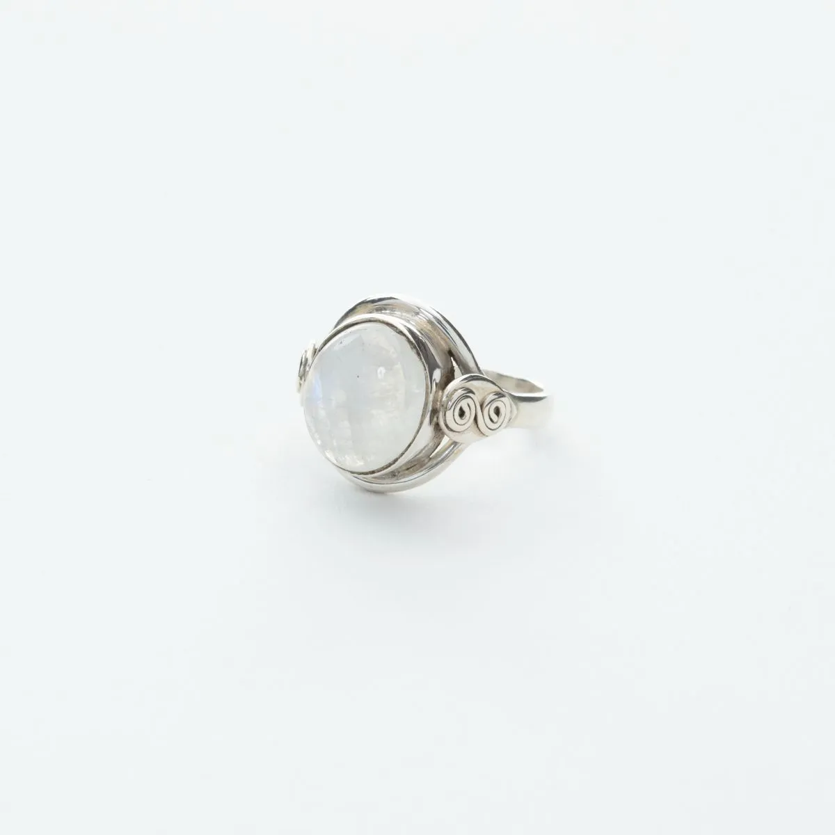 Large Rainbow Moonstone Ring in Silver