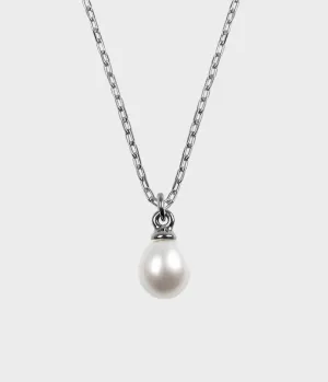 Large Vermeer Pearl Drop Necklace / Sterling Silver / Pear Shaped White Pearl