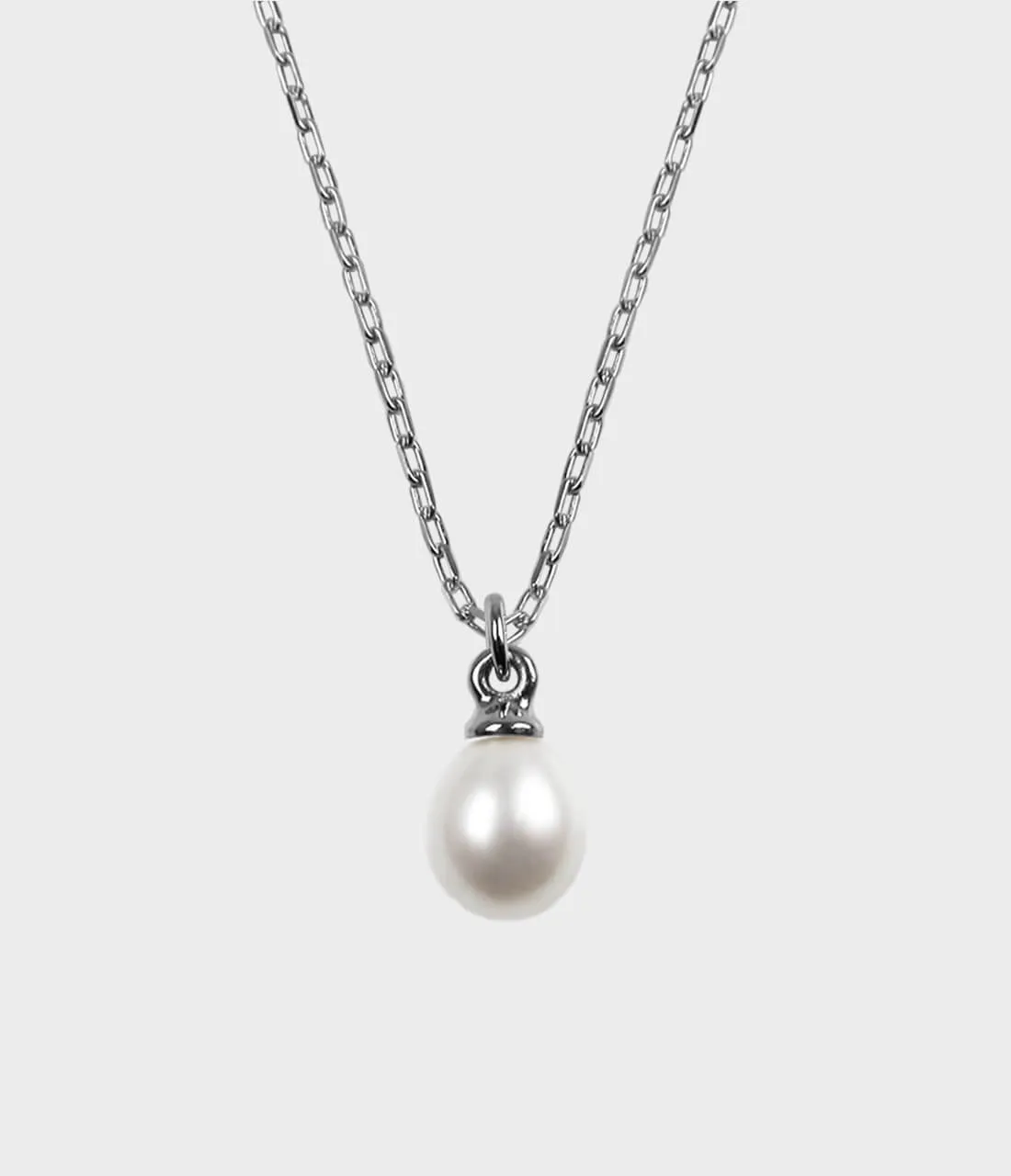 Large Vermeer Pearl Drop Necklace / Sterling Silver / Pear Shaped White Pearl