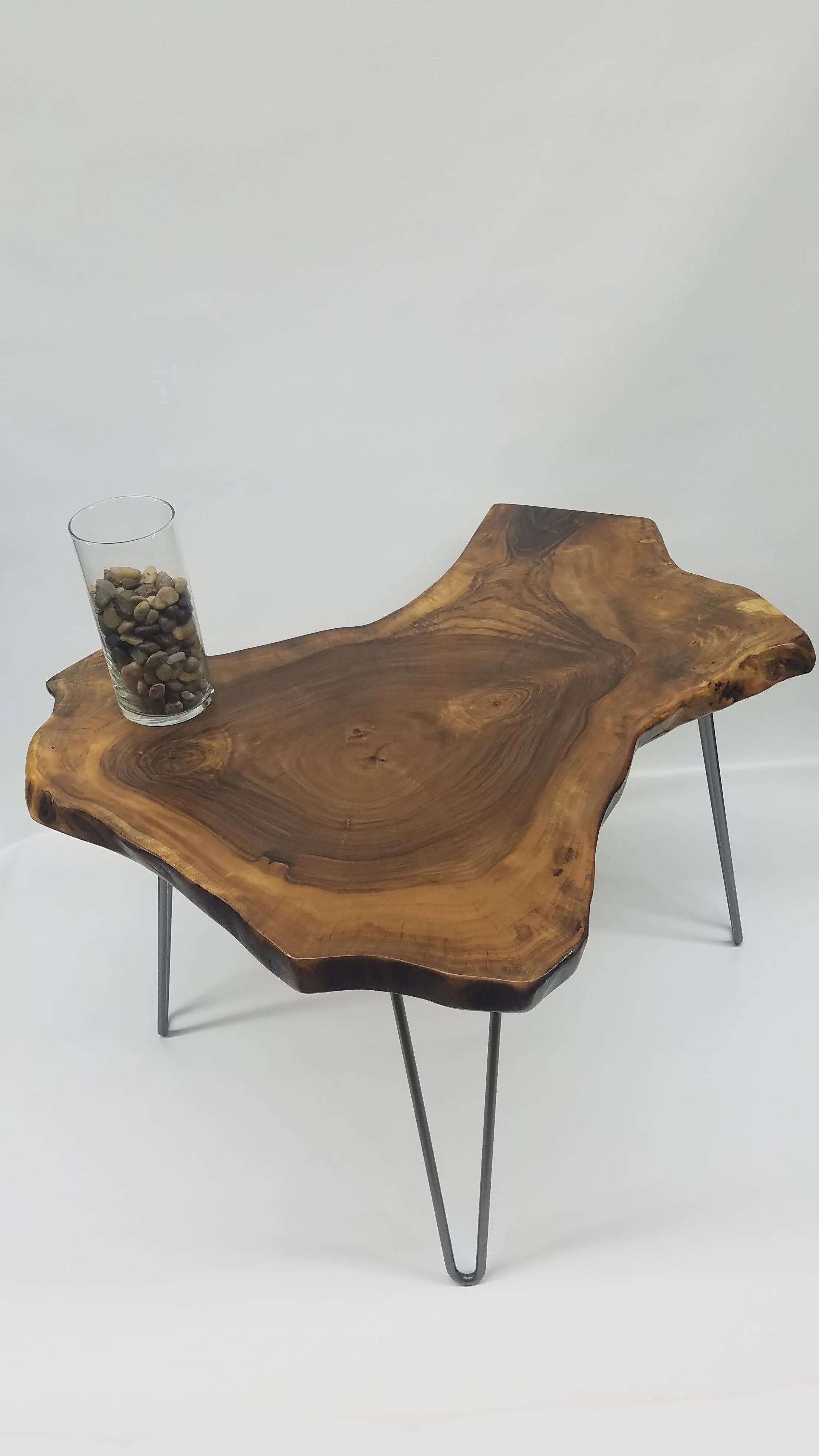 Live Edge English Walnut Coffee Table on Steel Hairpin Legs