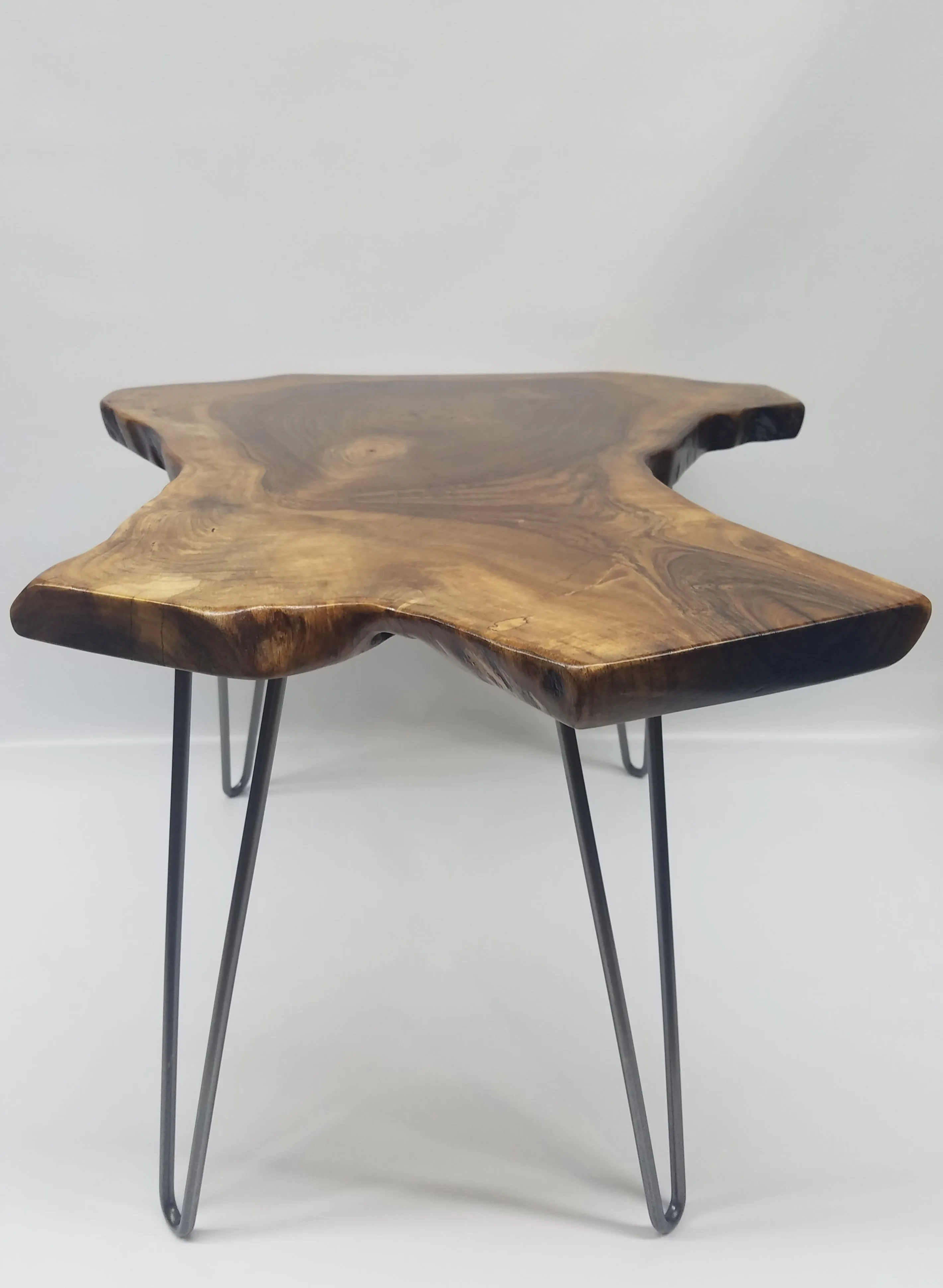 Live Edge English Walnut Coffee Table on Steel Hairpin Legs