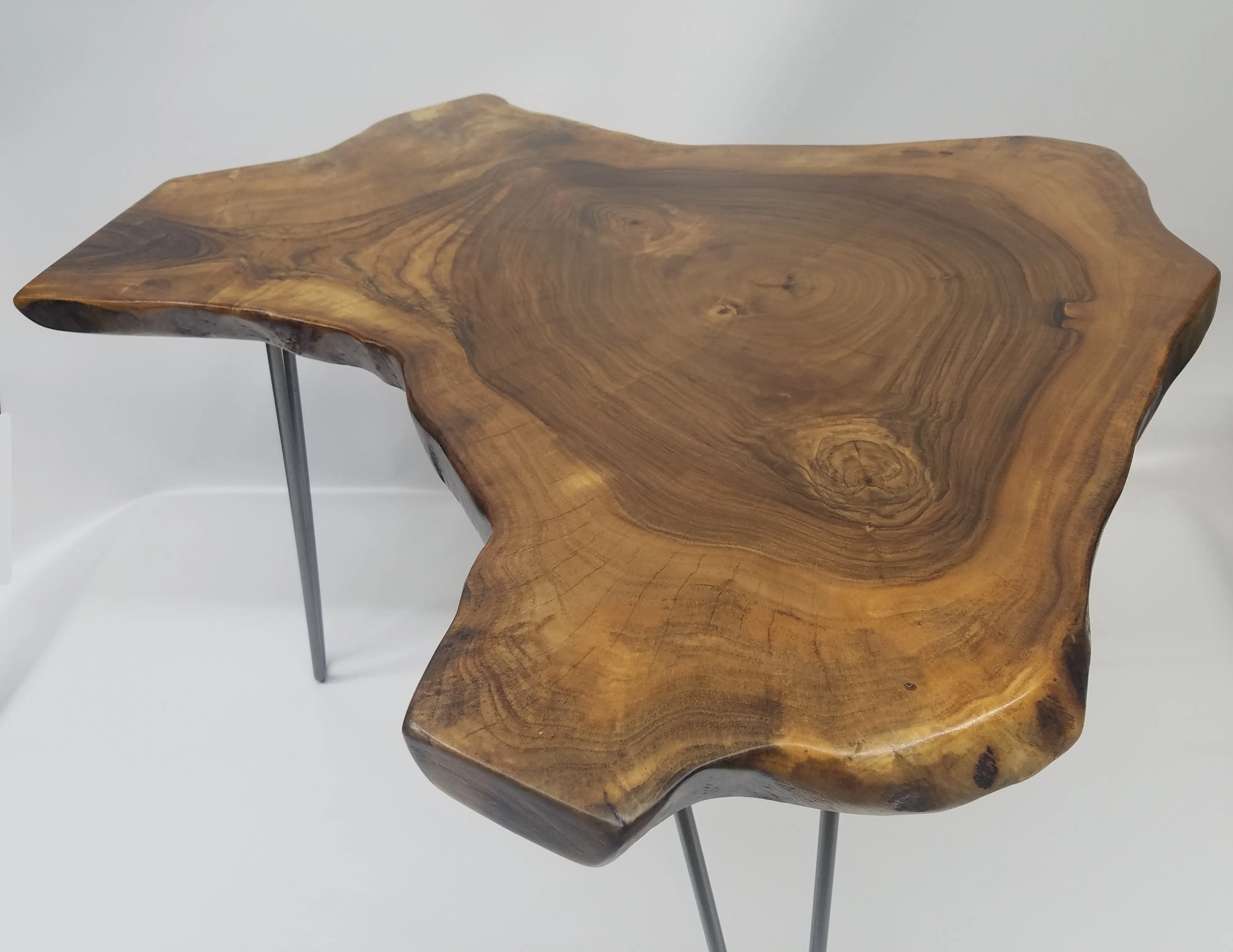 Live Edge English Walnut Coffee Table on Steel Hairpin Legs