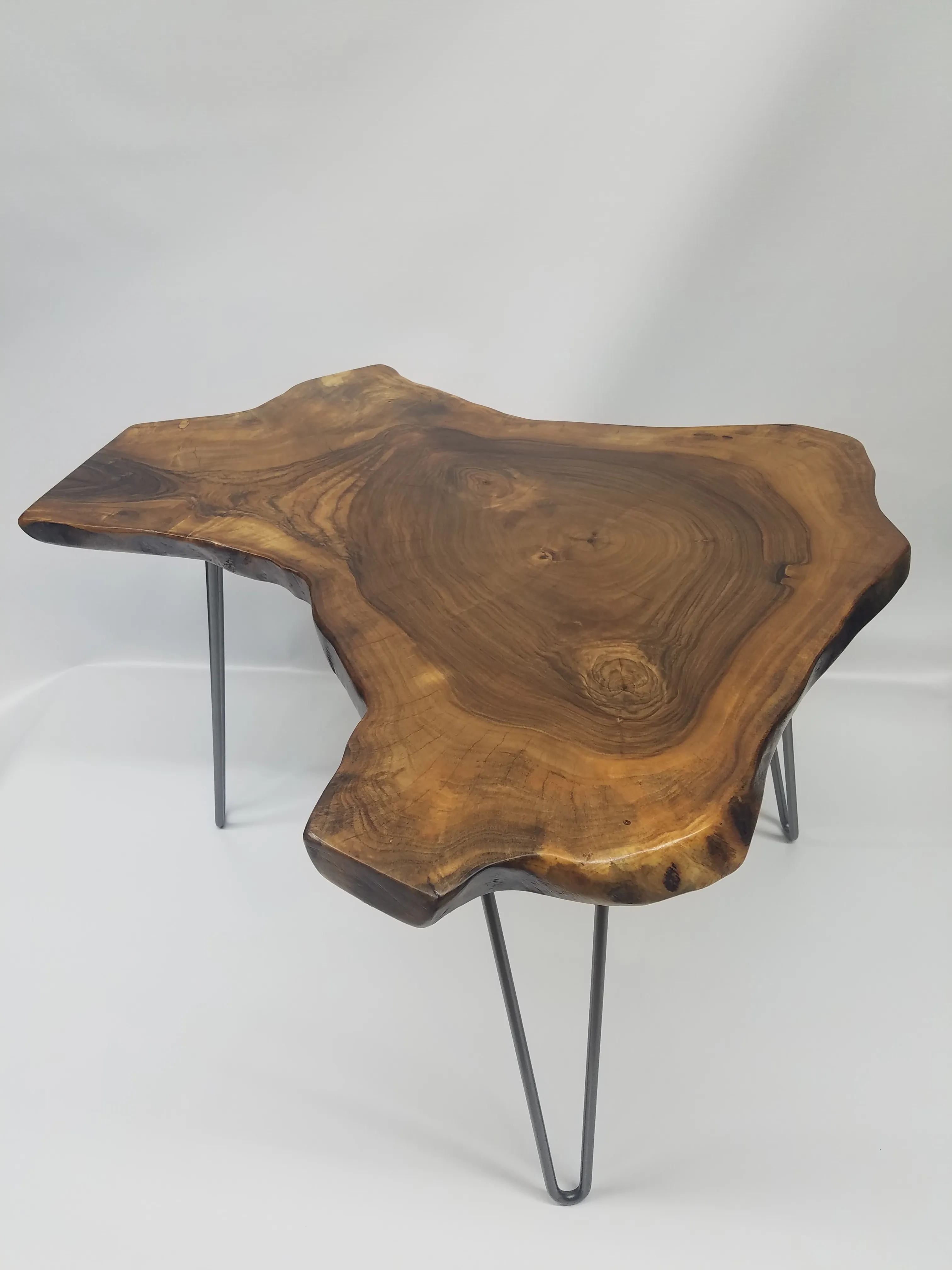 Live Edge English Walnut Coffee Table on Steel Hairpin Legs