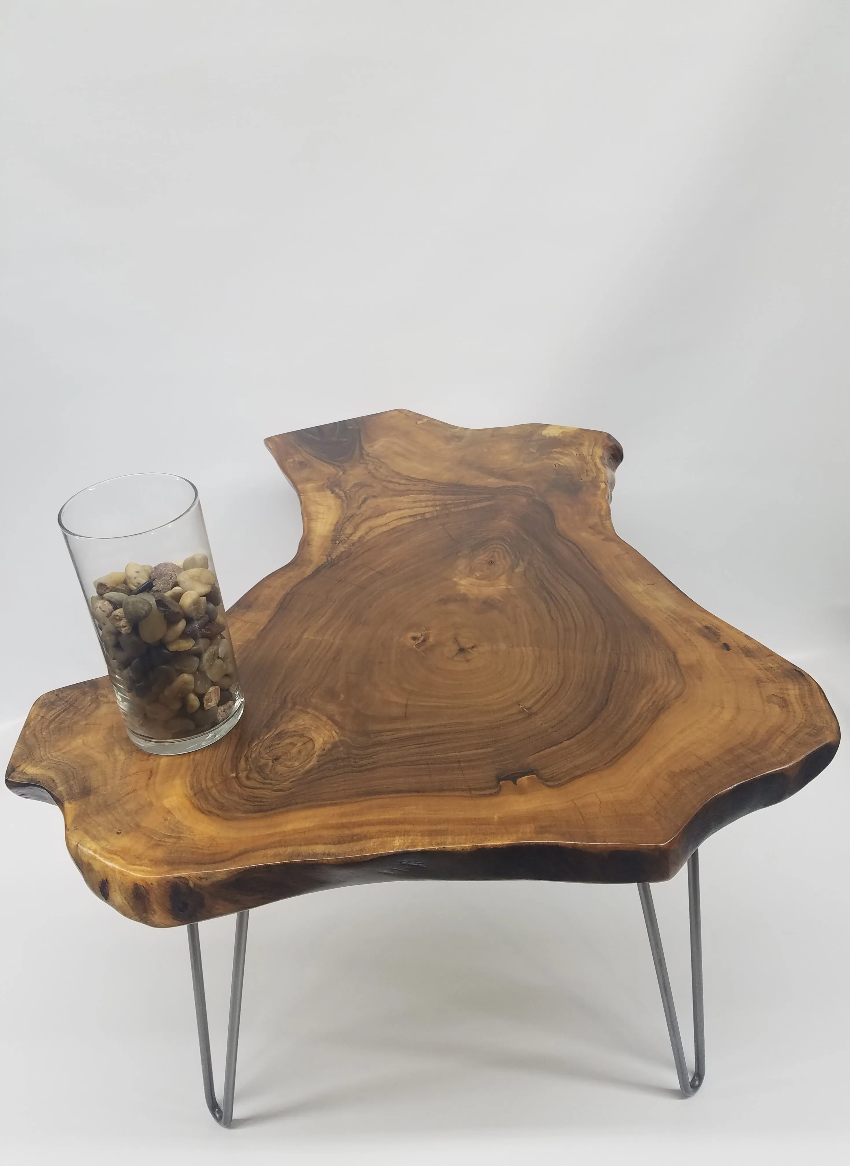 Live Edge English Walnut Coffee Table on Steel Hairpin Legs