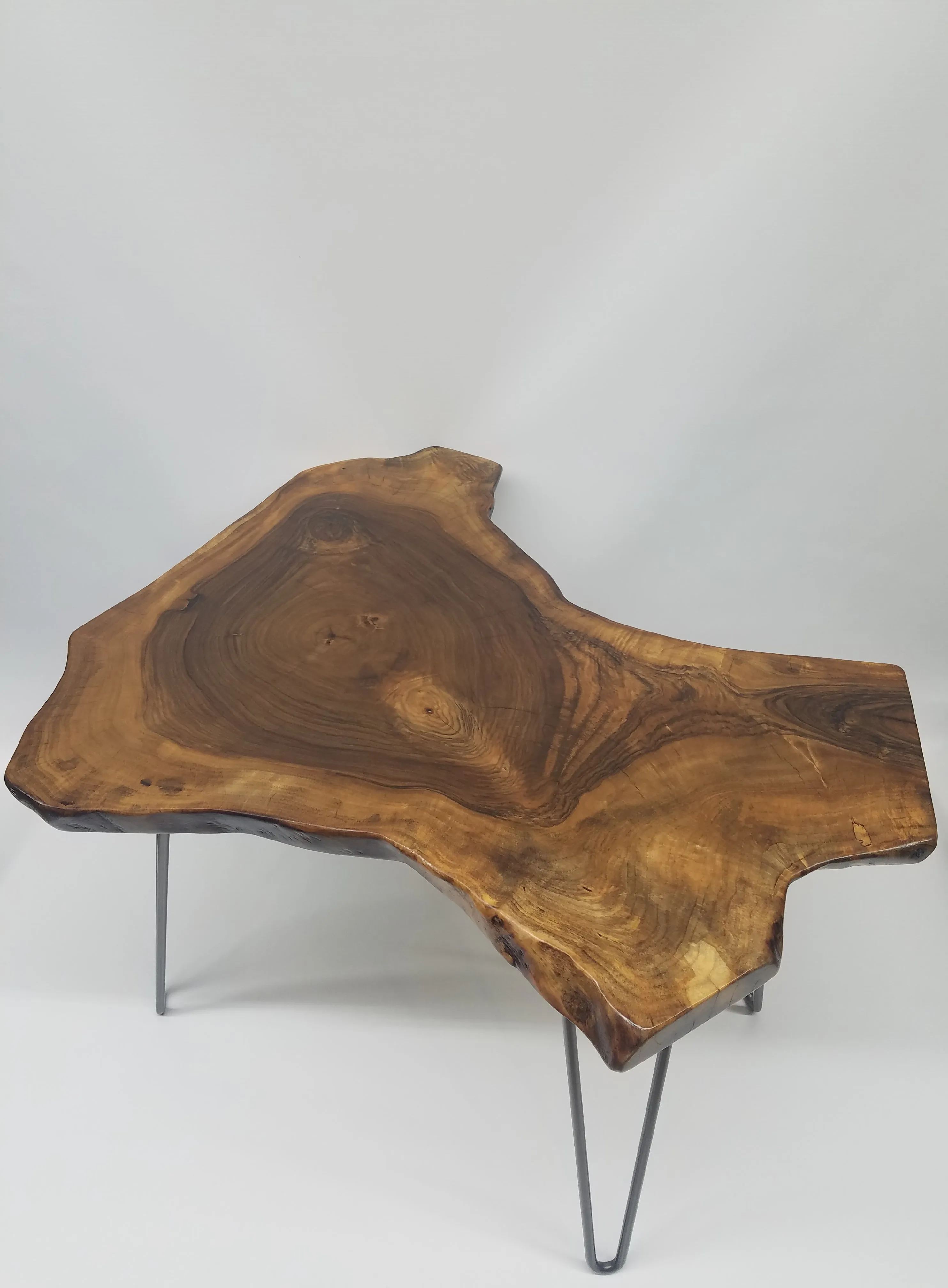 Live Edge English Walnut Coffee Table on Steel Hairpin Legs