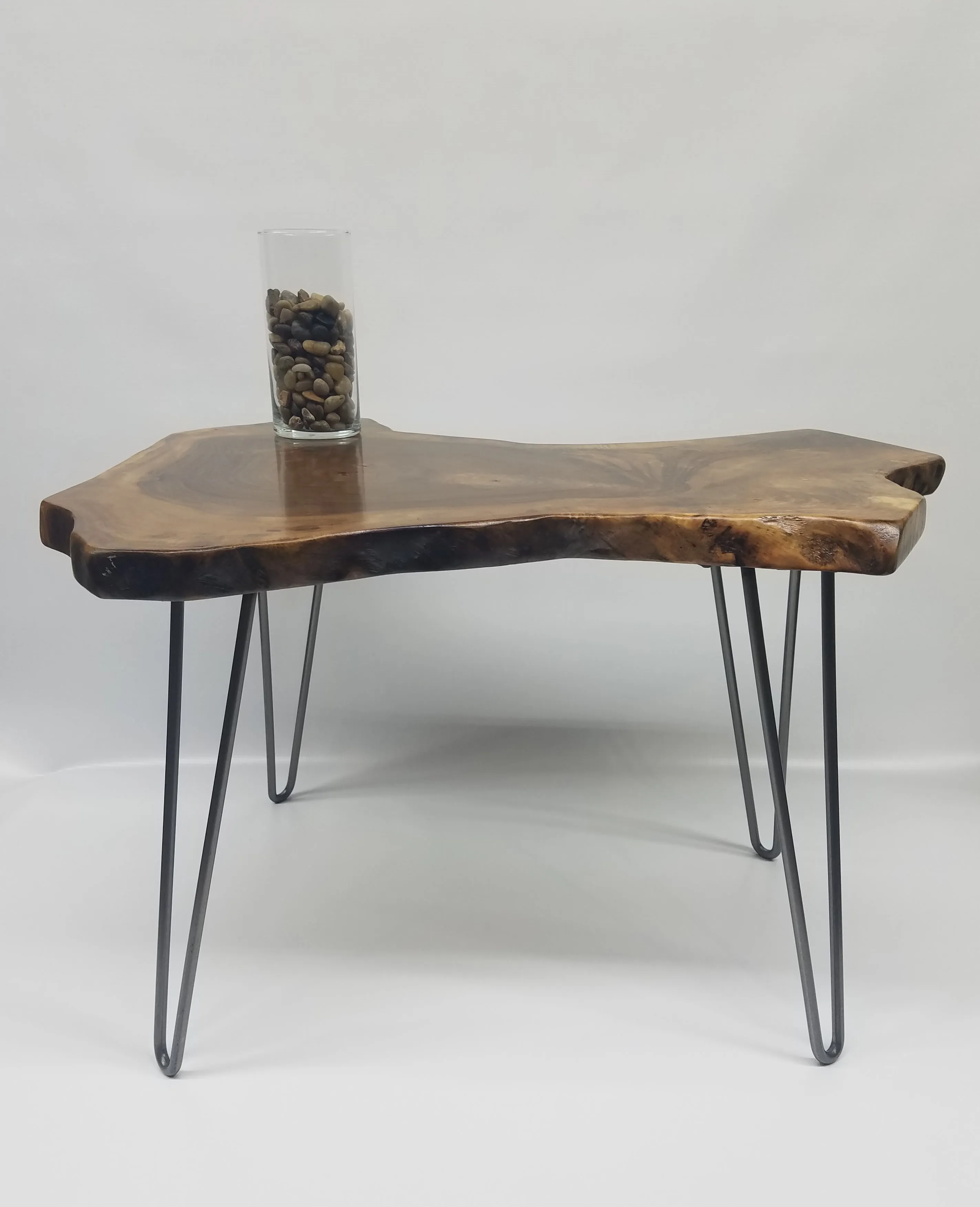 Live Edge English Walnut Coffee Table on Steel Hairpin Legs