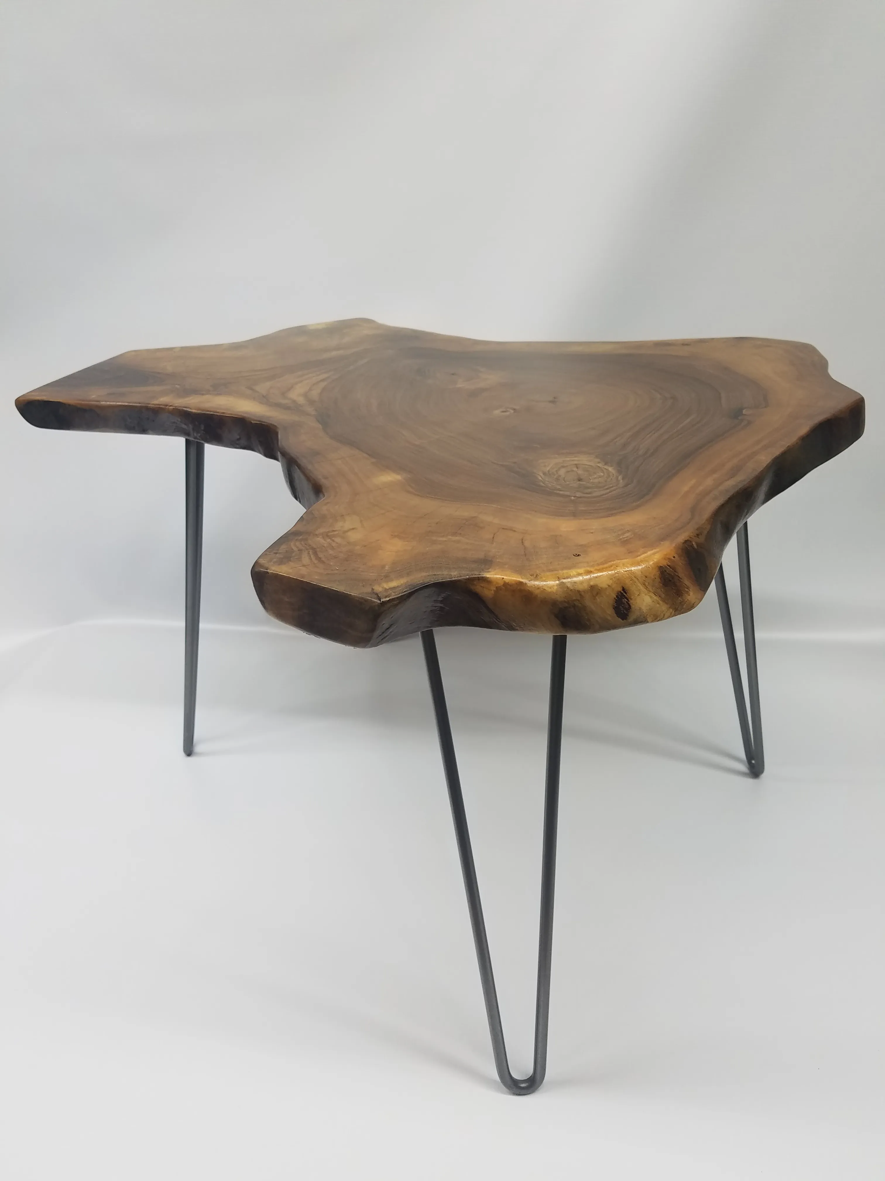 Live Edge English Walnut Coffee Table on Steel Hairpin Legs