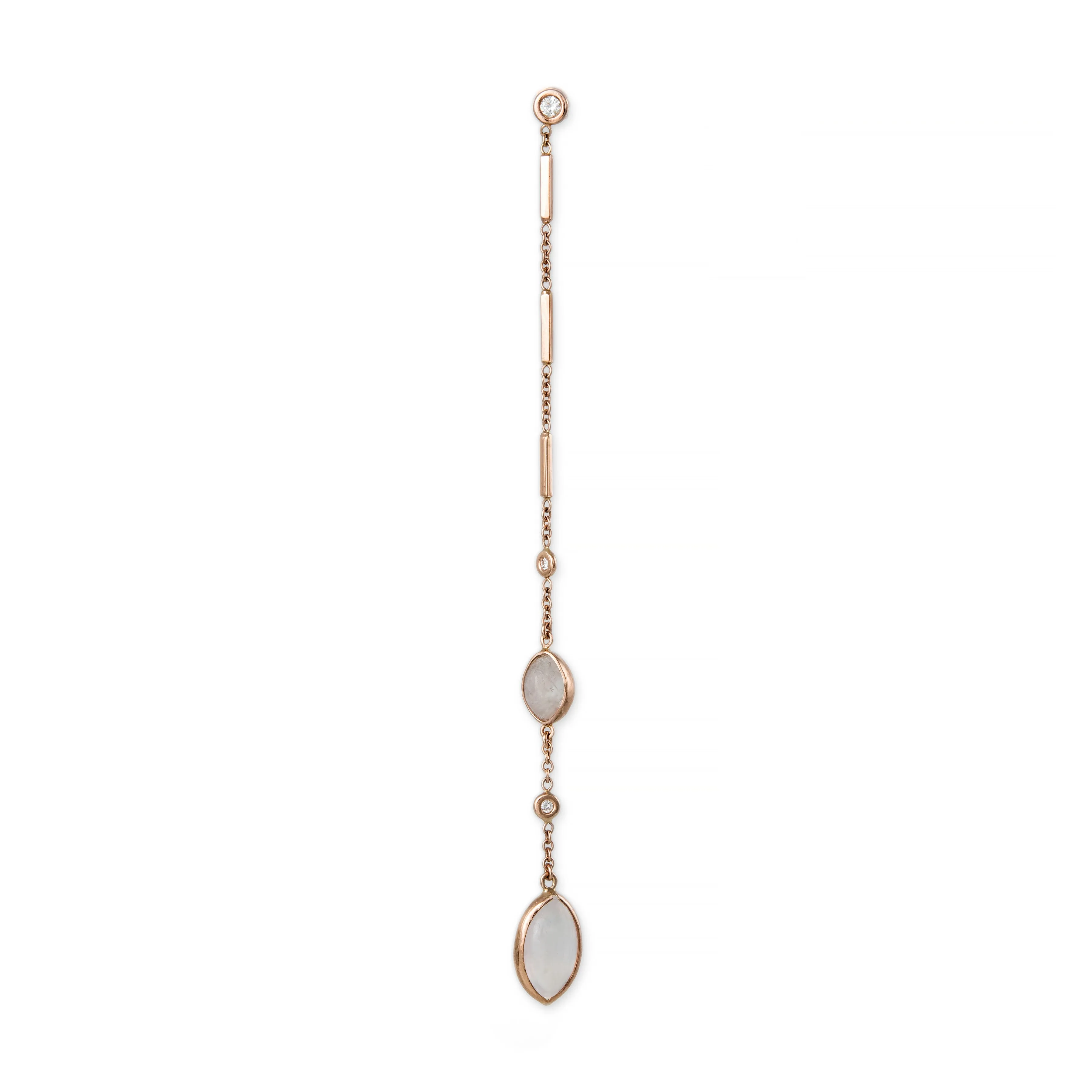 LONG MOONSTONE MARQUISE DIAMOND SMOOTH BAR DROP STUD EARRING