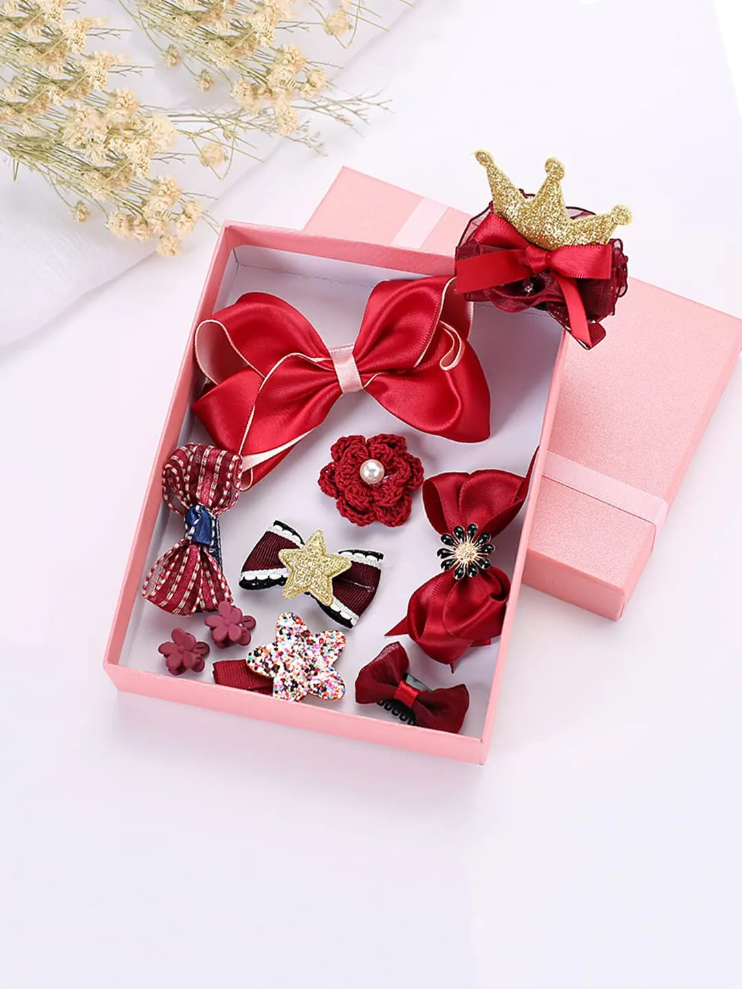 Melbees by Yellow Chimes Kids Hair Accessories for Girls Hair Accessories Combo Set Red 10 Pcs Baby Girl's Hair Clips Set Cute Claw Clip Bow Clips For Girls Assortment Gift set for Kids Teens Toddlers