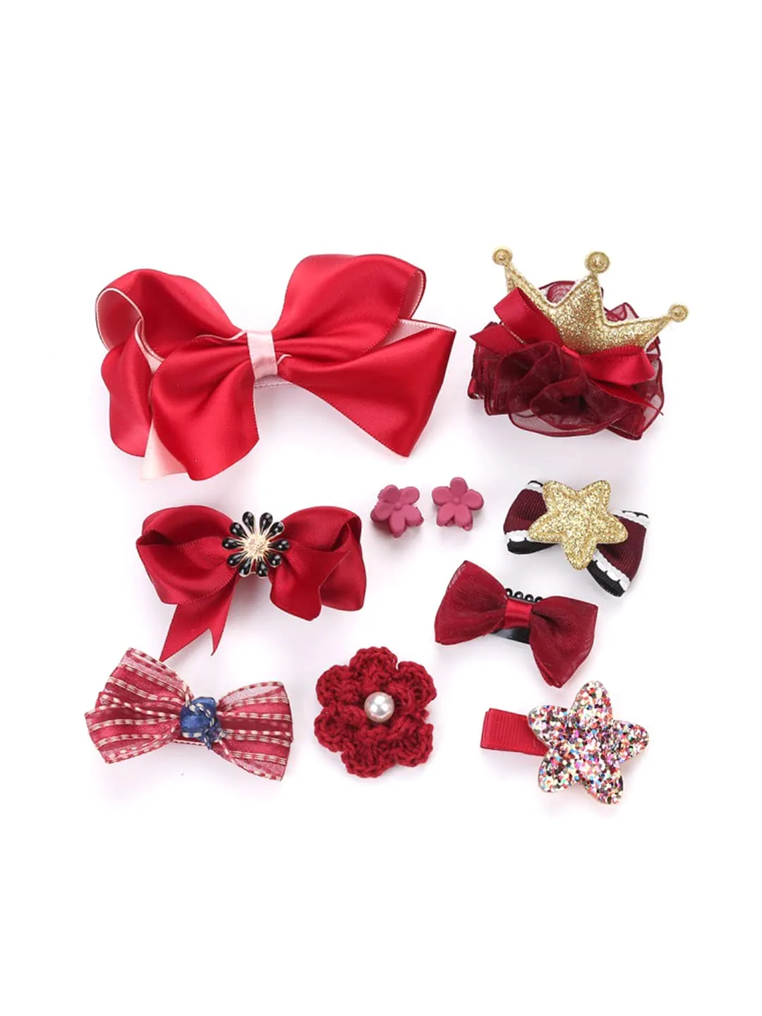 Melbees by Yellow Chimes Kids Hair Accessories for Girls Hair Accessories Combo Set Red 10 Pcs Baby Girl's Hair Clips Set Cute Claw Clip Bow Clips For Girls Assortment Gift set for Kids Teens Toddlers