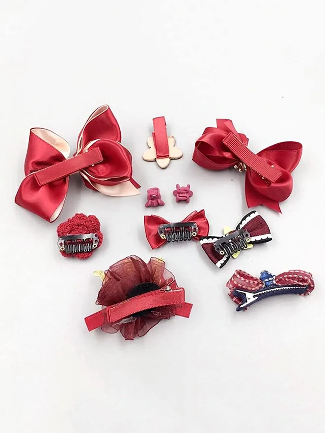 Melbees by Yellow Chimes Kids Hair Accessories for Girls Hair Accessories Combo Set Red 10 Pcs Baby Girl's Hair Clips Set Cute Claw Clip Bow Clips For Girls Assortment Gift set for Kids Teens Toddlers