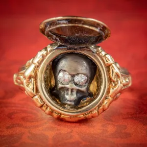 Memento Mori Locket Diamond Skull Ring 18ct Gold