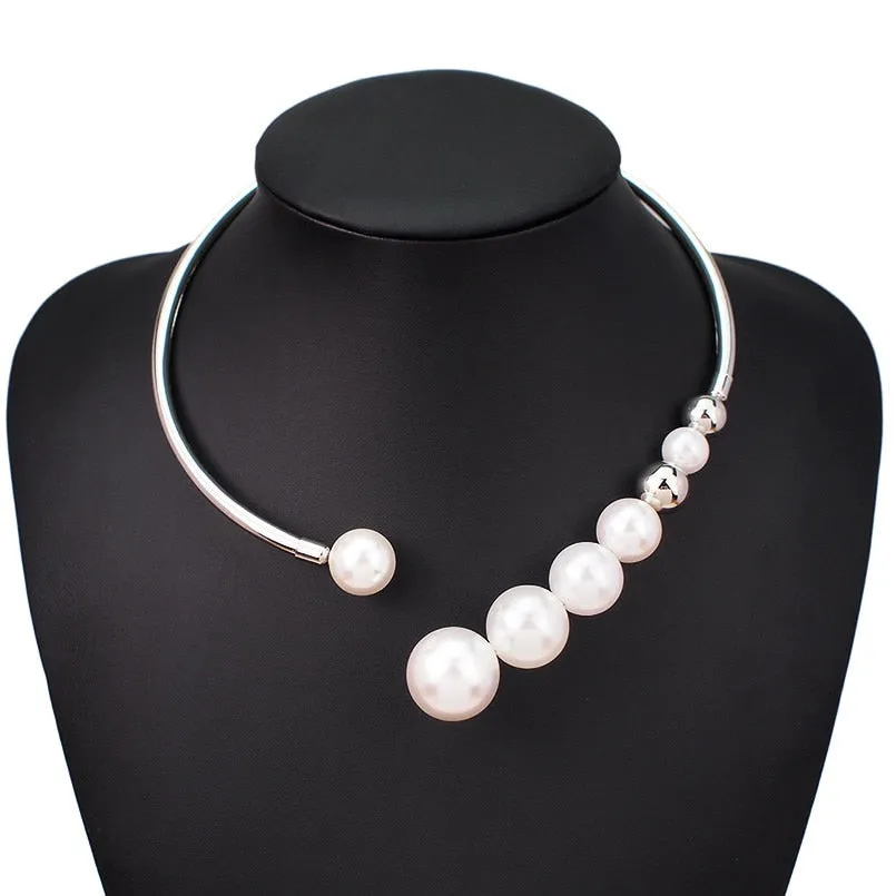 Metal Simulated Stylish Large Pearl Necklace