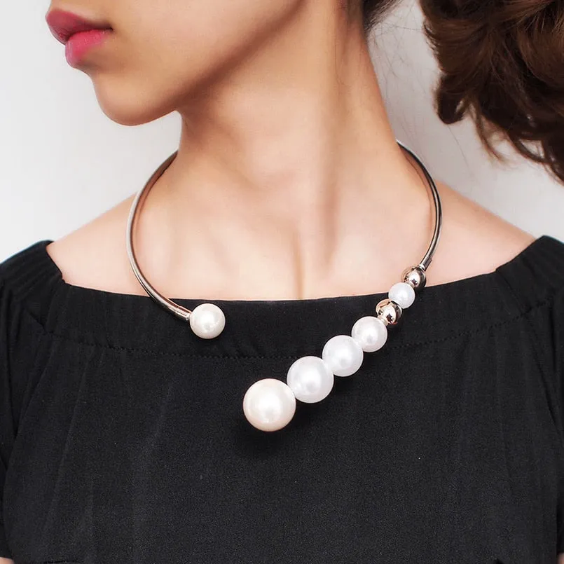 Metal Simulated Stylish Large Pearl Necklace