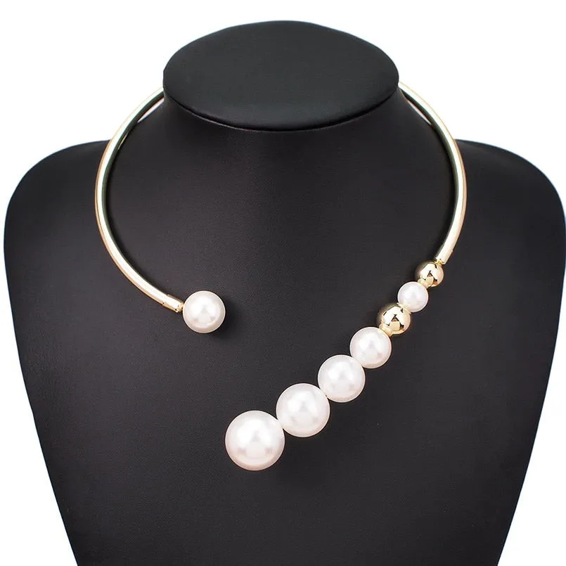 Metal Simulated Stylish Large Pearl Necklace