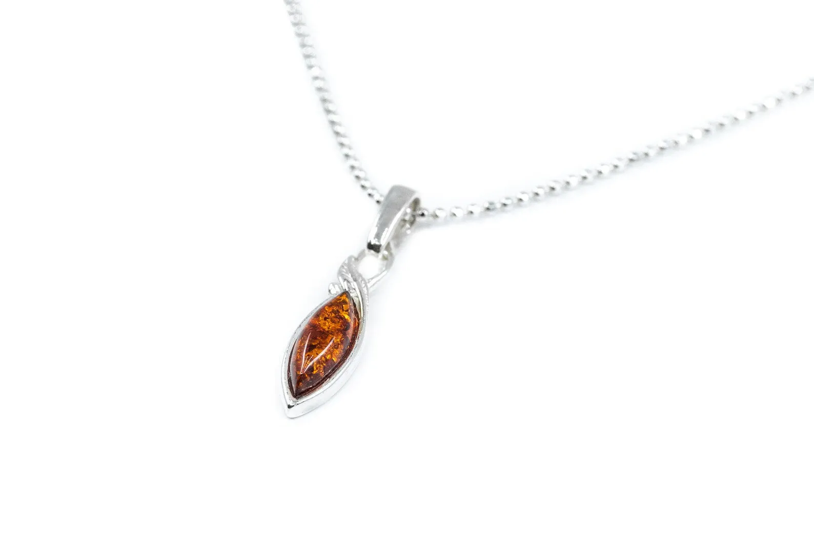 Minimal Leaf Amber Pendant - Elegant Jewelry in Cognac Baltic Amber & Sterling Silver