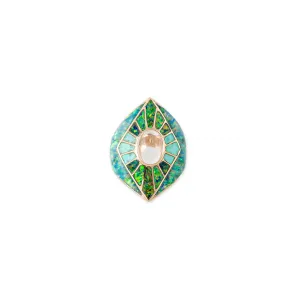 MOONSTONE   OPAL INLAY KITE SHIELD RING