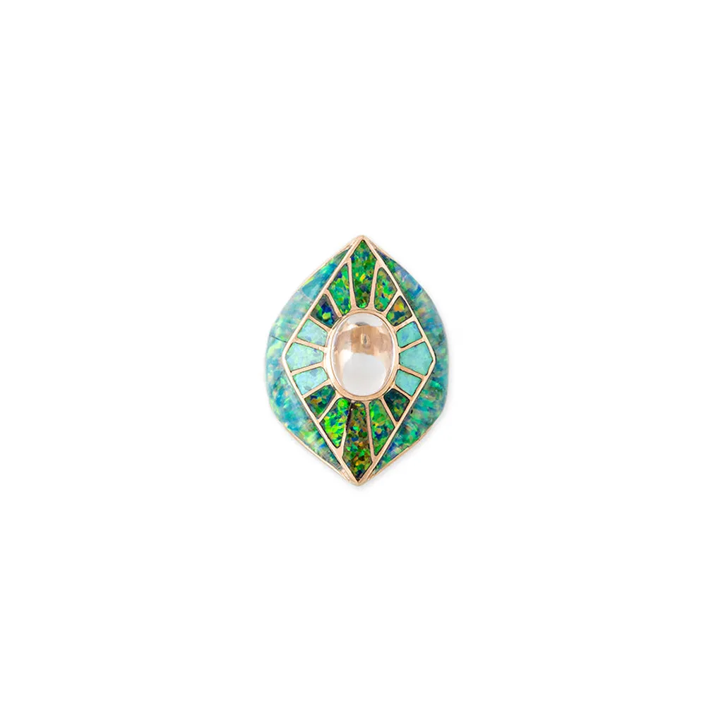 MOONSTONE   OPAL INLAY KITE SHIELD RING