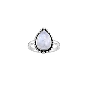 Moonstone Silver Ring, 925 Sterling Silver Natural Moonstone Birthstone Pear Shape Chakra Statement Ring