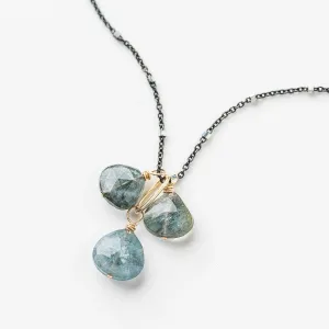 Moss Aquamarine Drop Trio Necklace on Satellite Chain