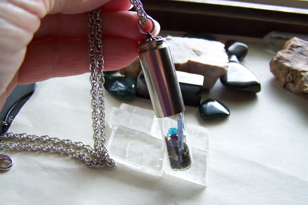 Moss Bottle Garden Gemstone Bullet Necklace