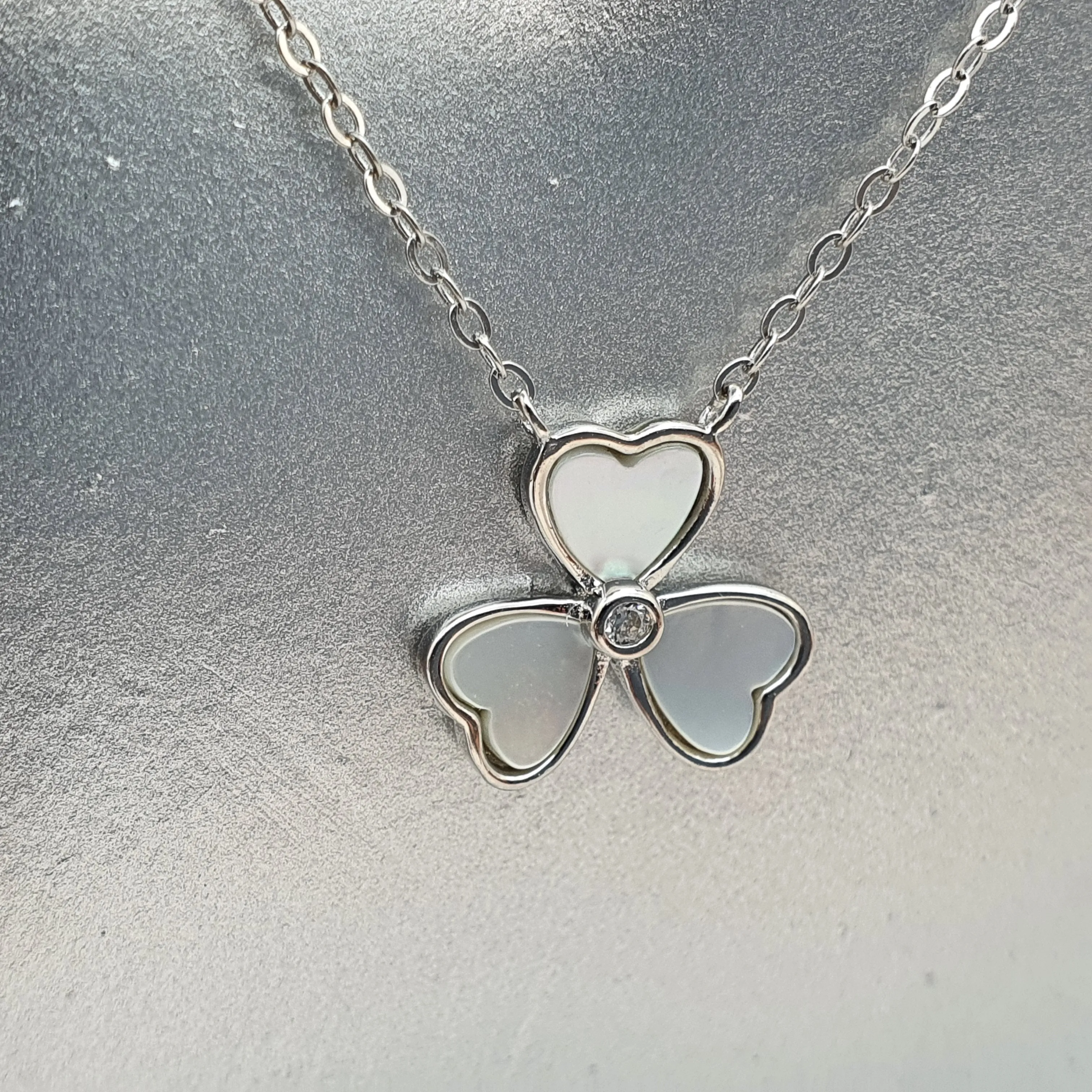 Mother of Pearl 3 Leaf Clover Necklace, Sterling Silver