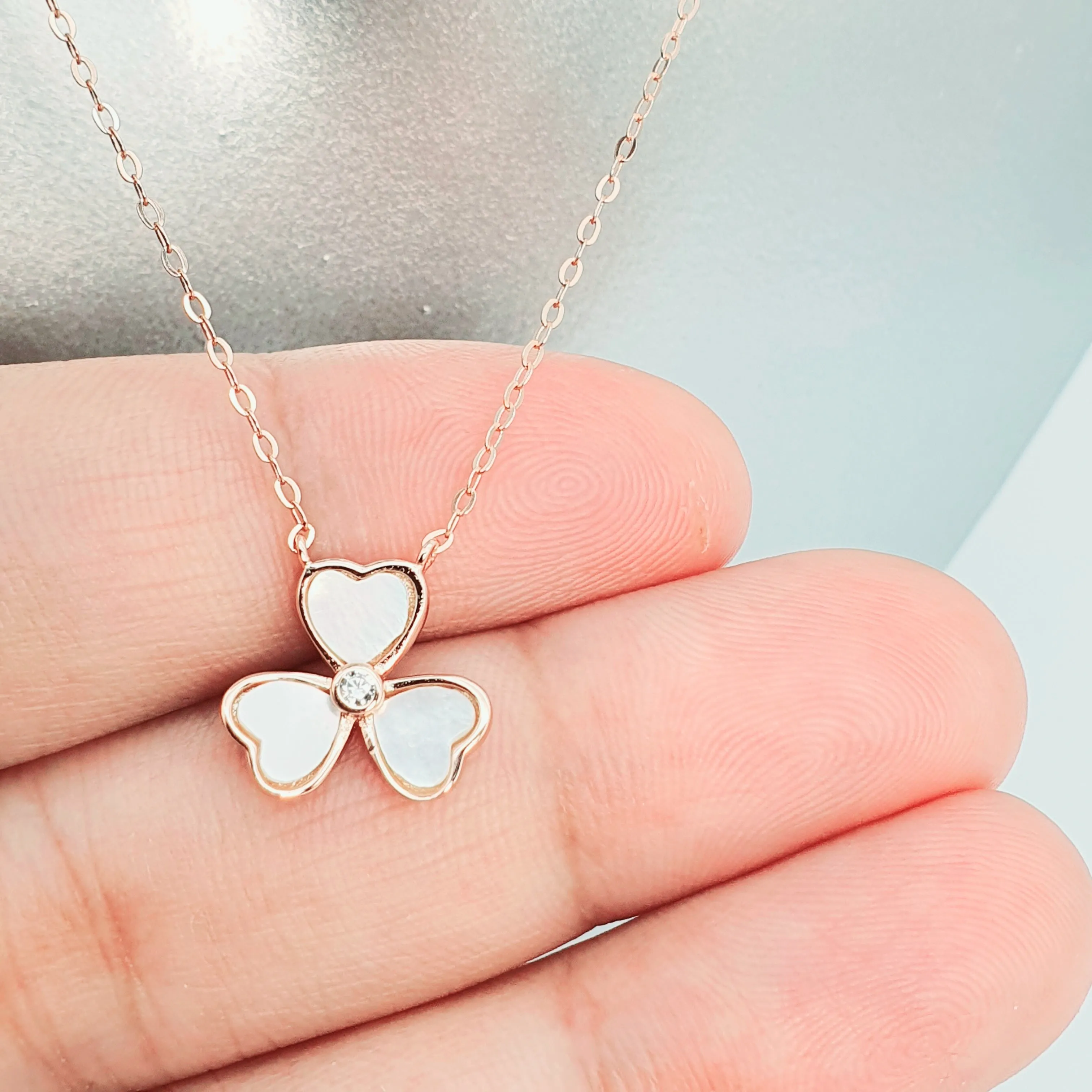 Mother of Pearl 3 Leaf Clover Necklace, Sterling Silver