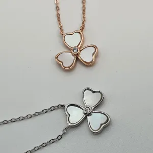 Mother of Pearl 3 Leaf Clover Necklace, Sterling Silver