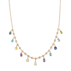 MULTI SHAPE GEMSTONE   DIAMOND SHAKER NECKLACE