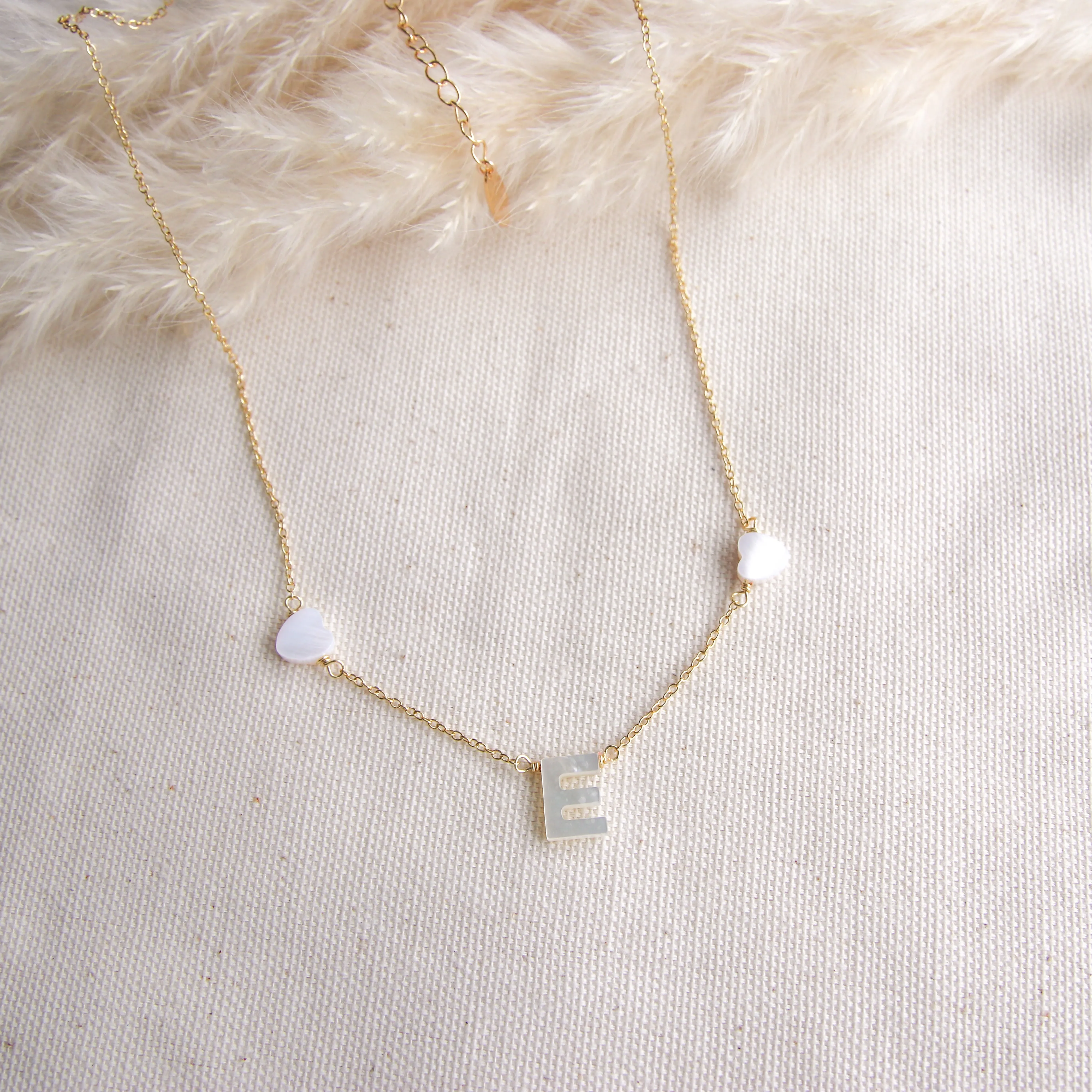 Nacre Initial & Hearts Necklace