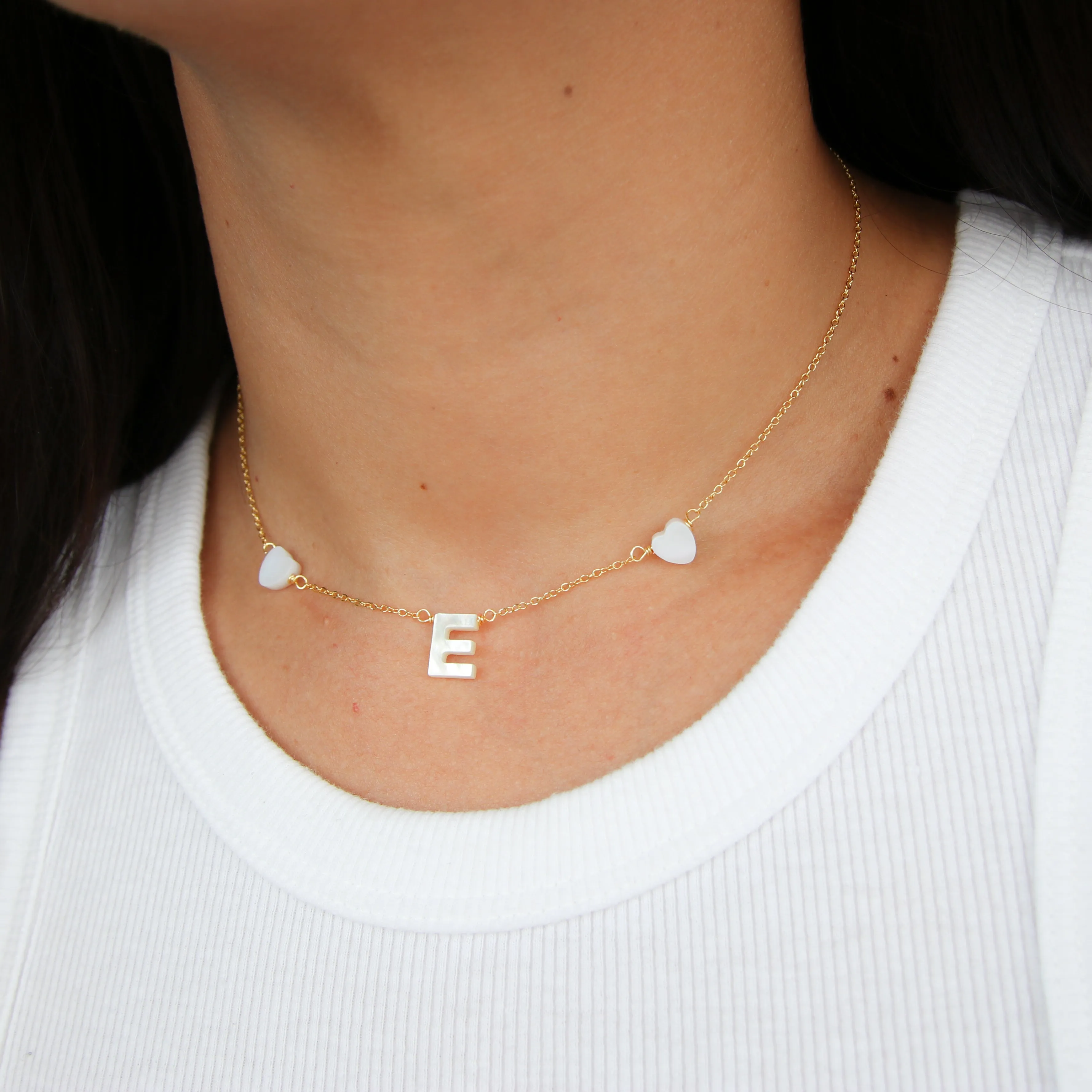 Nacre Initial & Hearts Necklace