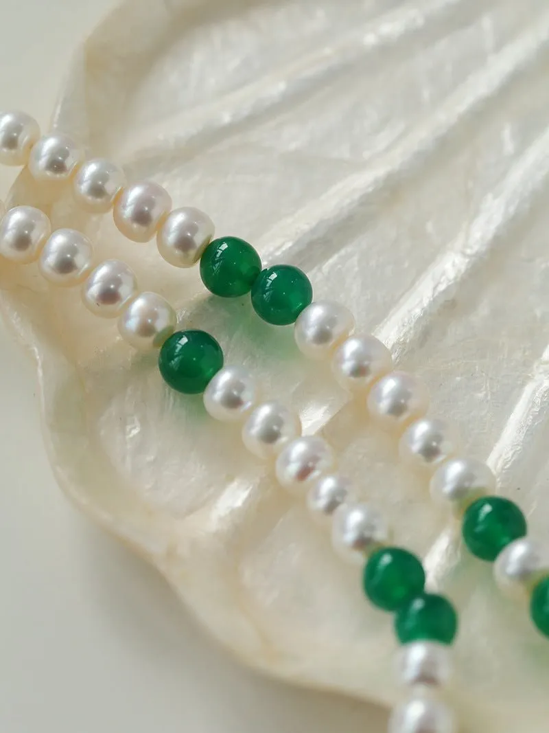 New Chinese-style Green Agate Pearl Necklace