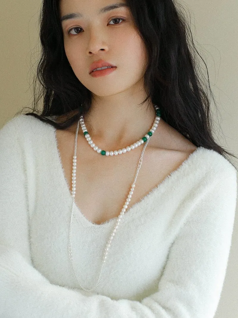 New Chinese-style Green Agate Pearl Necklace