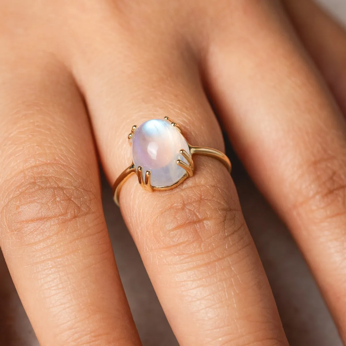 One of a Kind Rainbow Moonstone Cabachon Ring