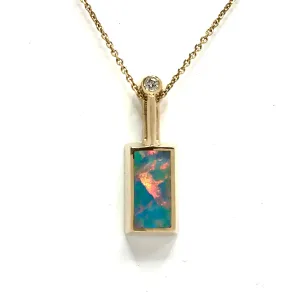 Opal Pendant Rectangle Inlaid Design with .04ctw Round Diamond