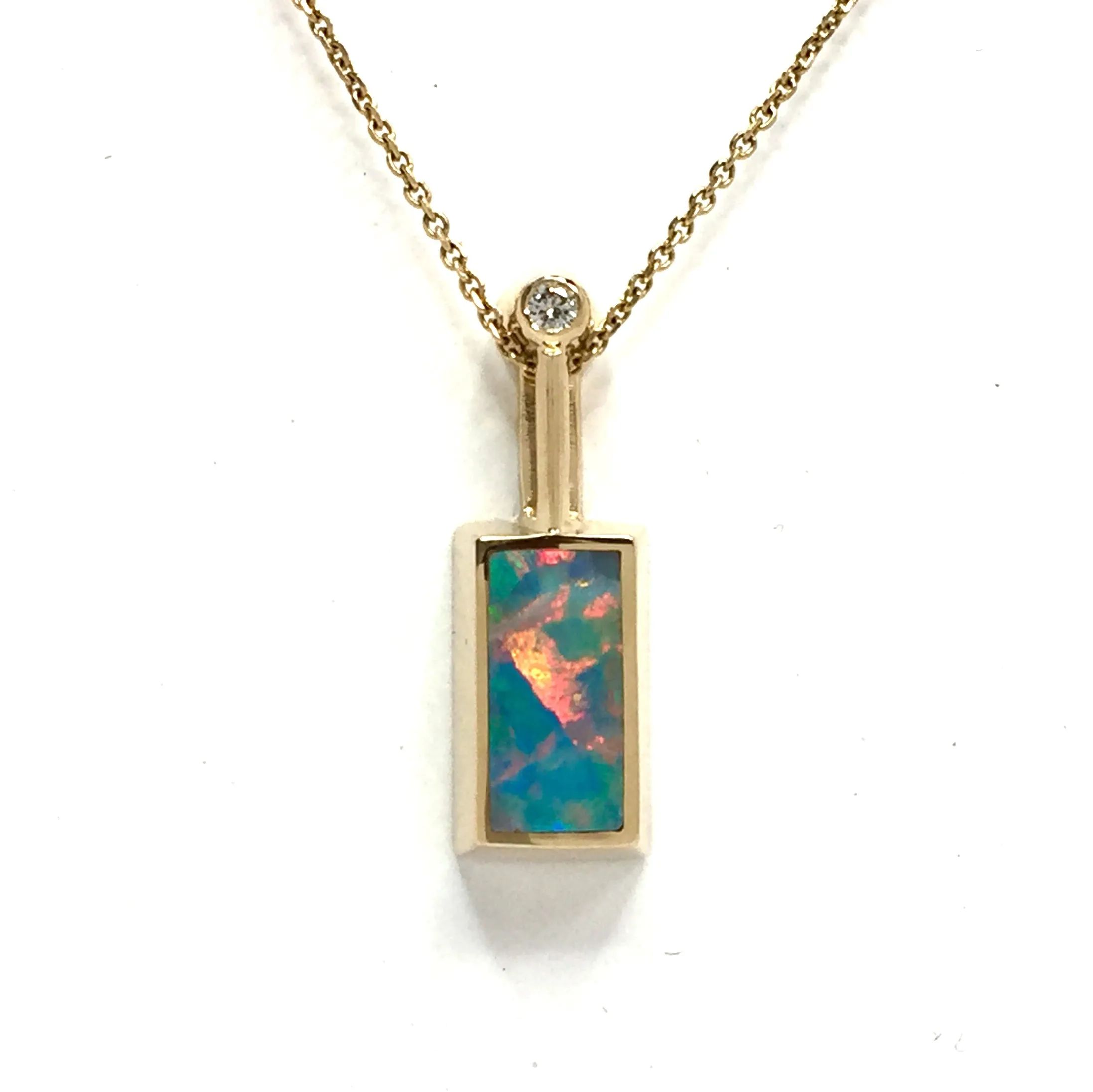 Opal Pendant Rectangle Inlaid Design with .04ctw Round Diamond