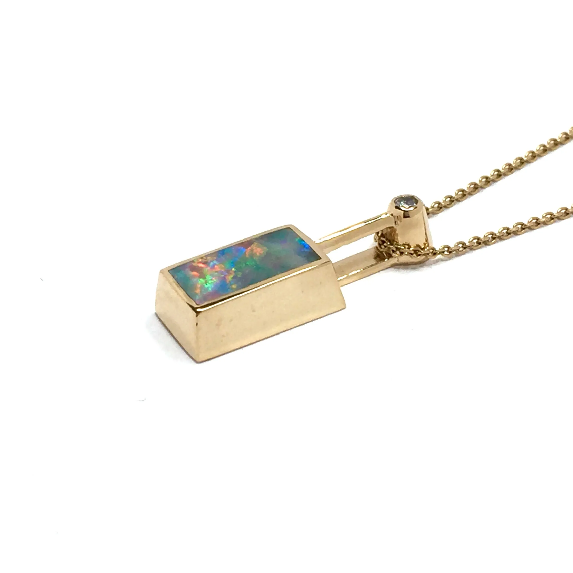 Opal Pendant Rectangle Inlaid Design with .04ctw Round Diamond