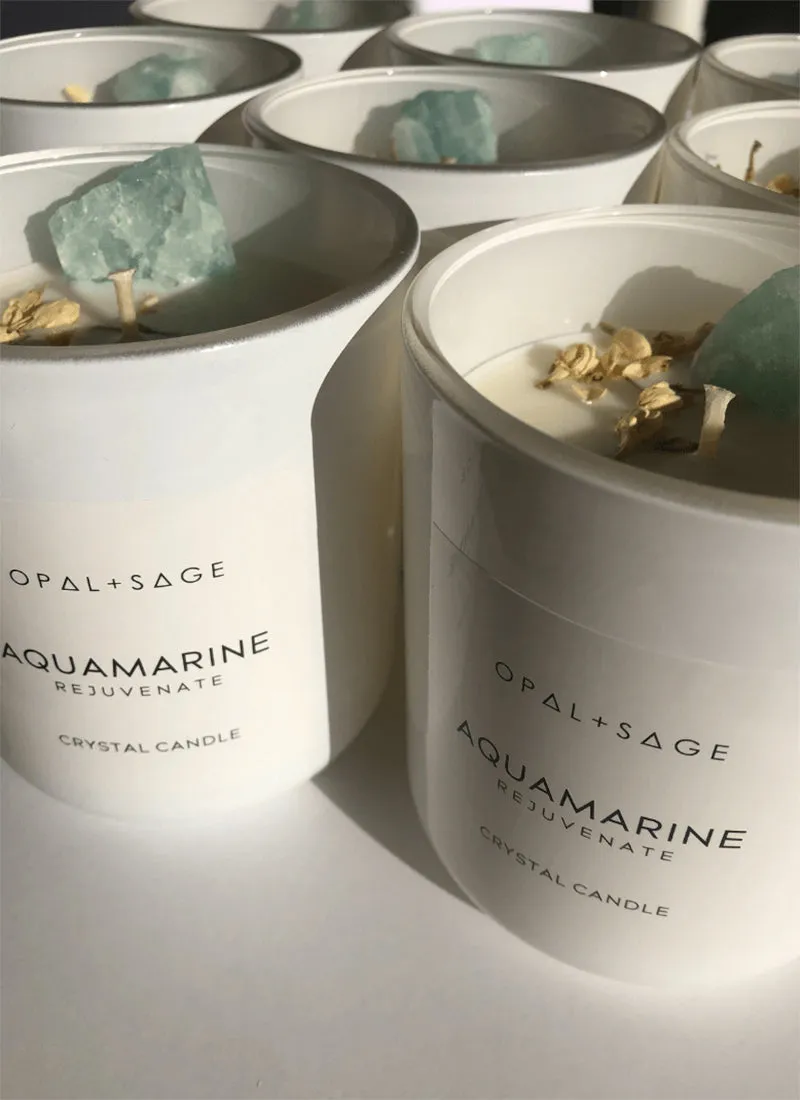 Opal   Sage Aquamarine Crystal Candle | Large