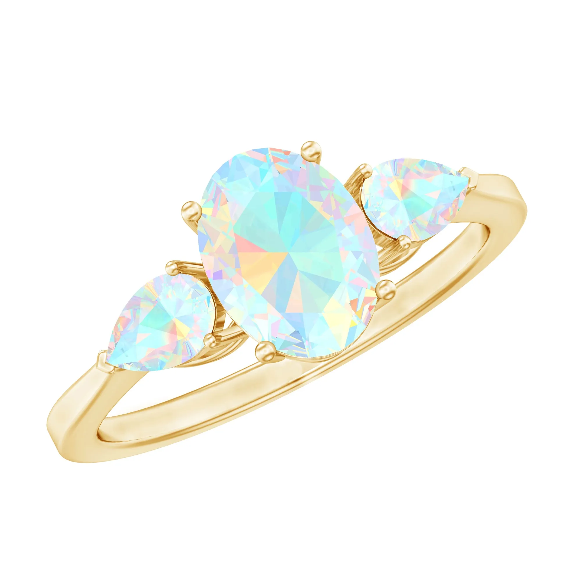 Oval and Pear Cut Ethiopian Opal Three Stone Ring