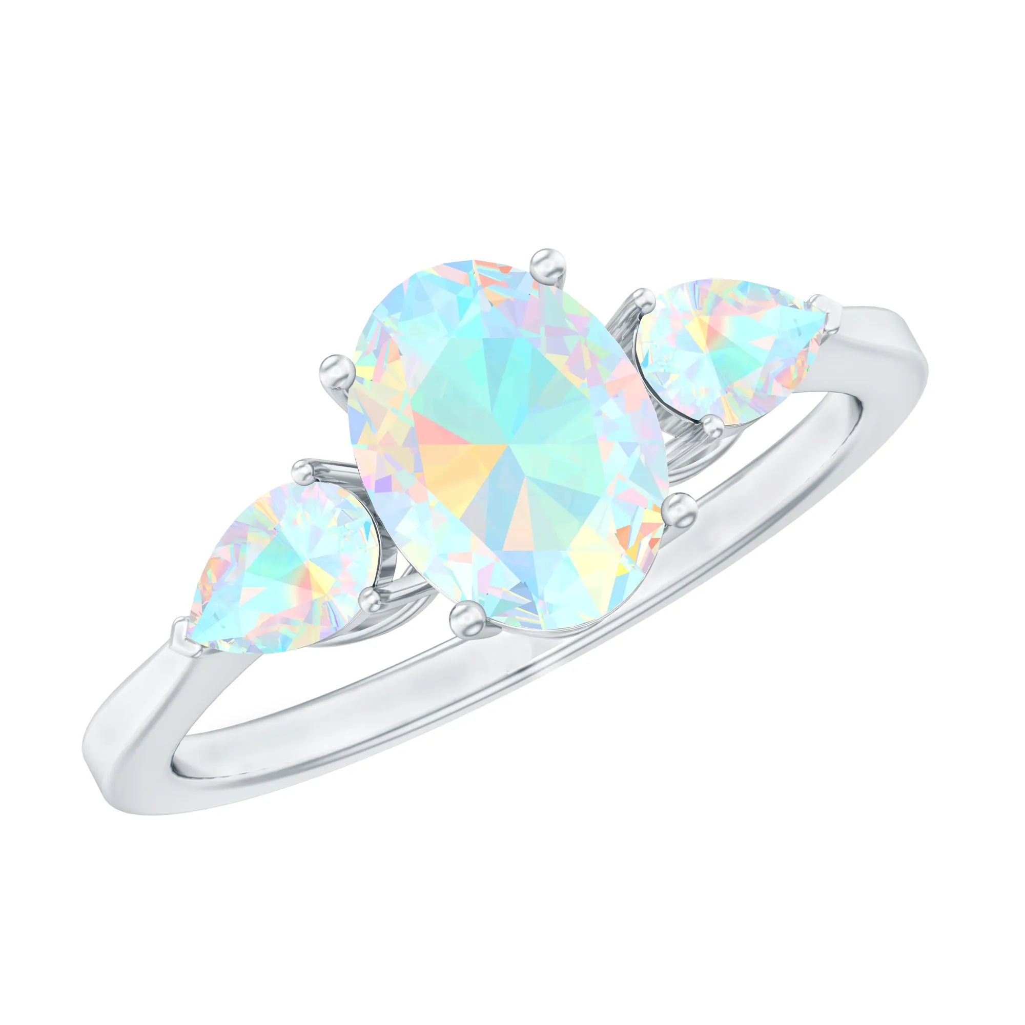 Oval and Pear Cut Ethiopian Opal Three Stone Ring