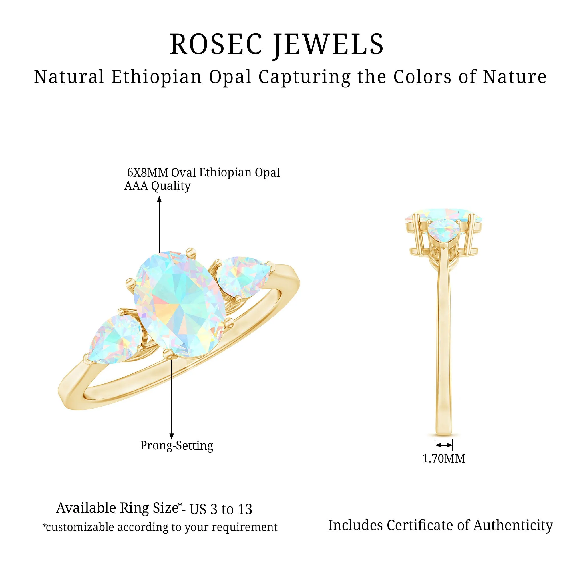 Oval and Pear Cut Ethiopian Opal Three Stone Ring