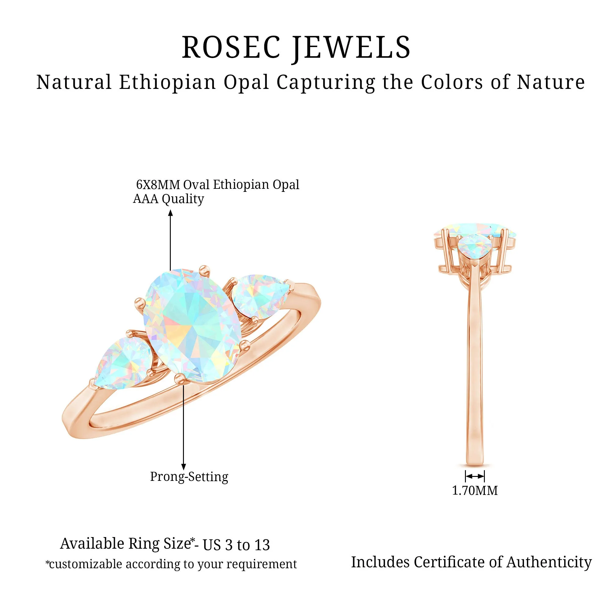 Oval and Pear Cut Ethiopian Opal Three Stone Ring