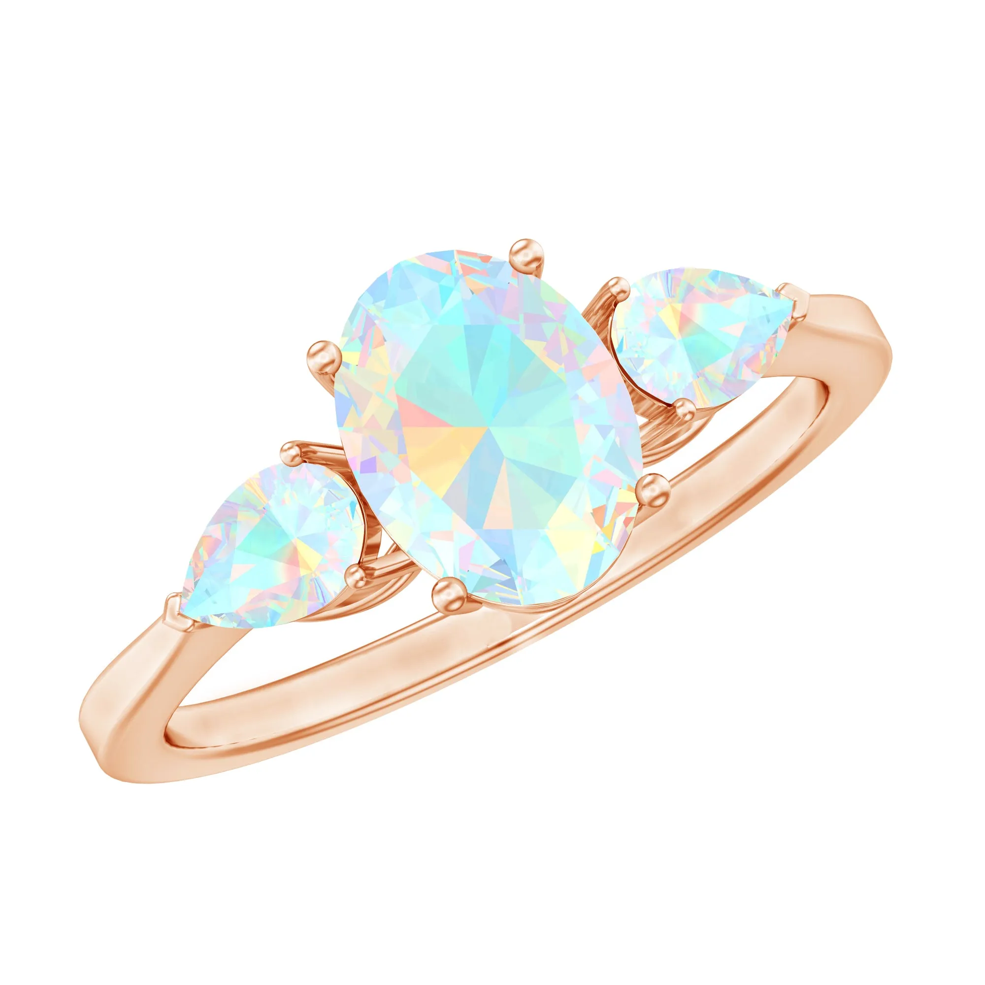 Oval and Pear Cut Ethiopian Opal Three Stone Ring